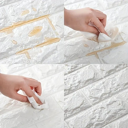 5Pcs 3D Wall Stickers Wallpaper Foam Soft Tiles, Bedroom Faux Brick Wallpaper Decoration, Waterproof