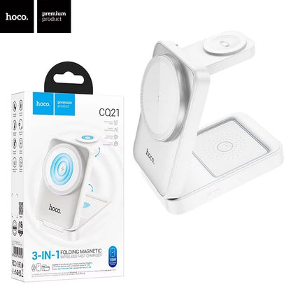 Hoco CQ21 15W QI Wireless Charger 3 IN 1Folding Magnetic Wireless Fast Charger