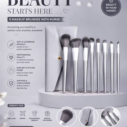 9 Makeup Brush with Purse