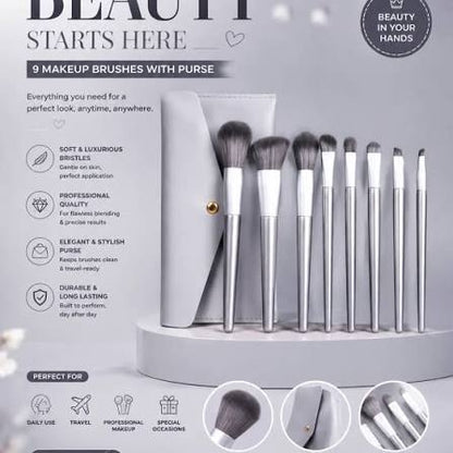 9 Makeup Brush with Purse