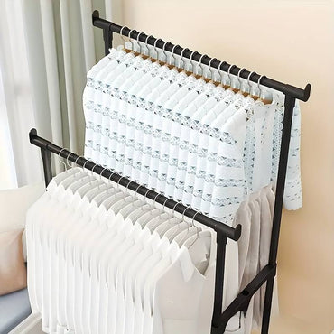 New Low Price Double Pole Telescopic Clothes Hanger, Garment Drying Rack with Rolling Wheels Steel