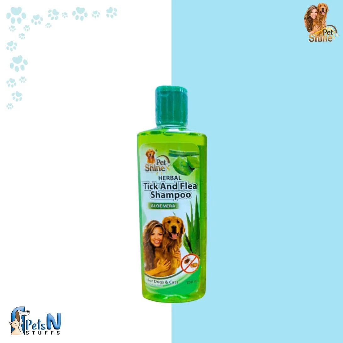 Pet Shine Herbal Tick and Flea Aloe Vera Shampoo for Cats & Dogs 200Ml