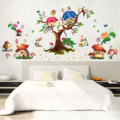 Kids Tree House Cartoon Animals Theme Wall Art Decal Sticker Decoration for Living Room Nursery Baby Girl Boy Kid Children's Room Bedroom Decoration