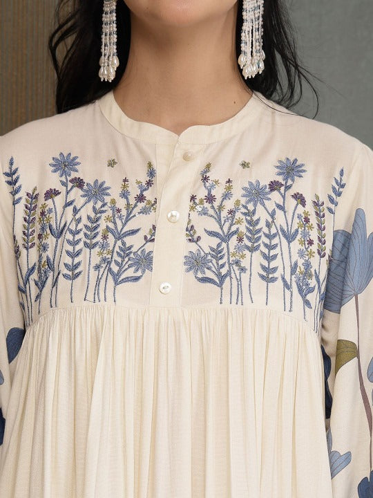 Floral Print Puff Sleeve a-Line Dressx