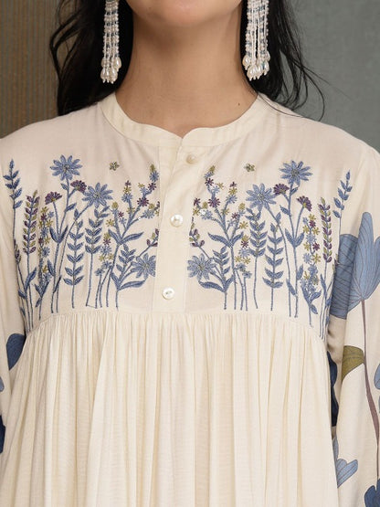 Floral Print Puff Sleeve a-Line Dressx