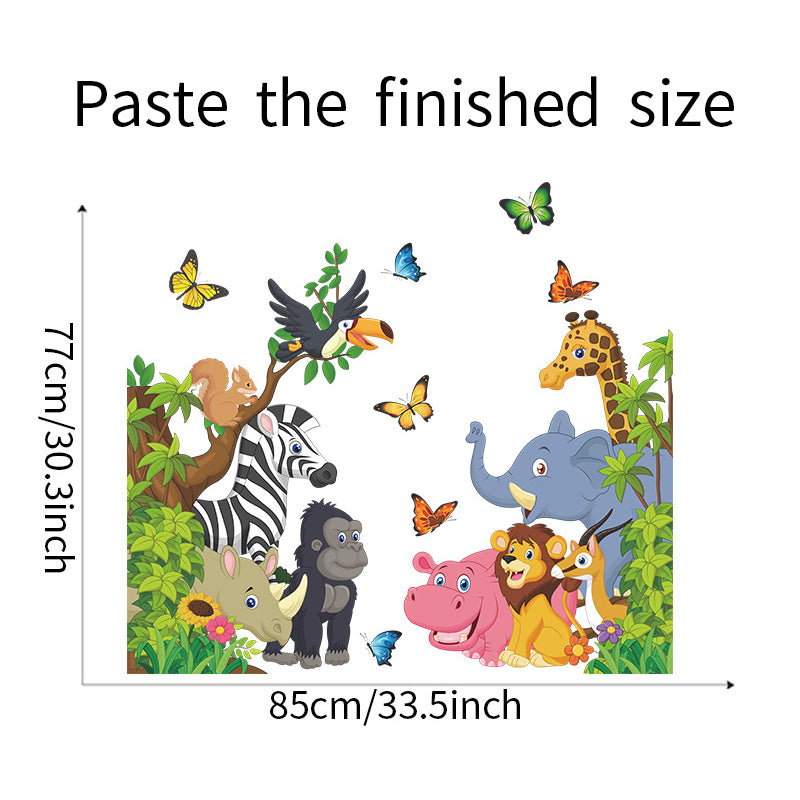 Jungle Safari Tree Cartoon Animals Theme Kids Wall Art Decal Sticker Decoration for Living Room Nursery Baby Girl Boy Kid Children's Room Bedroom Decoration
