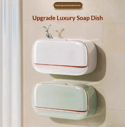 Shower Bathroom Bathtub Kitchen Sink No Drilling Wall Mounted Soap Box Bar Soap Holder with Drain