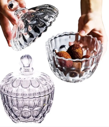 Glass Candy Dish with Lid Crystal Candy Serving Bowl Sugar Bowl