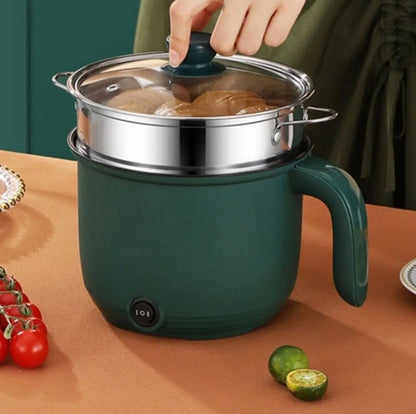 Electric Mini Cooking Pot 1.5L with Stainless Steel Steamer, Multifunctional Cooker