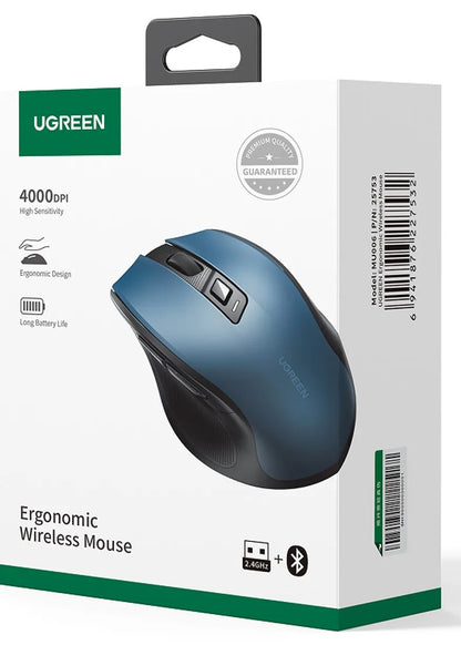 UGREEN 25753 Wireless Mouse, Bluetooth 5.0+ 2.4G Stable Connection, 5 Adjustable 4000 DPI, 5 Buttons, Silent and Ergonomic, f