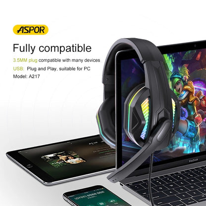 Aspor A217 Wired Gaming Headset 3.5MM + USB For LED Lights