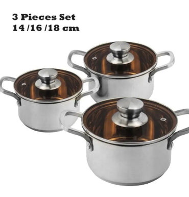 Stainless Steel Thickened Cooking Pot /Soup Pot with Glass Lid for Kitchen 3 Sizes