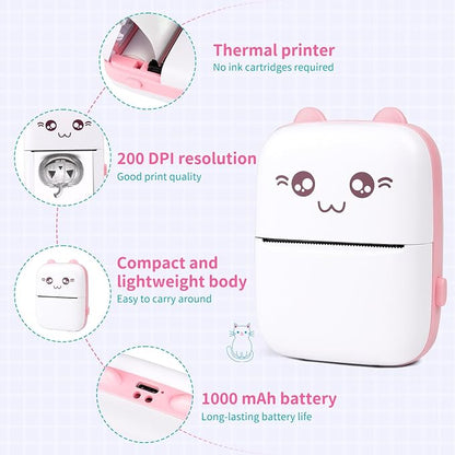 Portable Thermal Printer MINI Wirelessly Photo Label Memo Wrong Question Printing with USB Cable