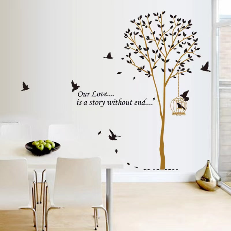 Brown Tree Black Birds Beautiful Bird with Cage Sticker Butterfly Bird sticker plants room wallpaper bedroom nursery window decoration