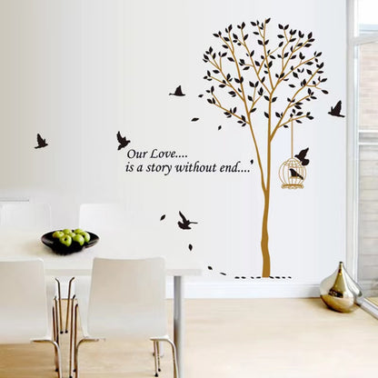 Brown Tree Black Birds Beautiful Bird with Cage Sticker Butterfly Bird sticker plants room wallpaper bedroom nursery window decoration