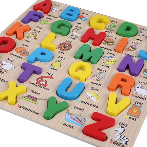 Wooden Alphabet ABC Puzzle for Kids Ages 3-5 Years Old, Educational Upper Case Chunky Letters Puzzle