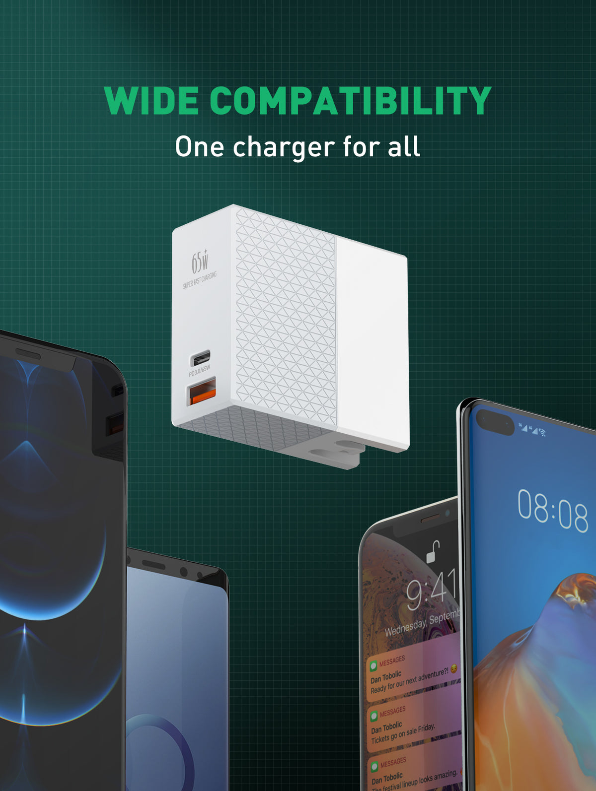 LDNIO A2620C Universal 65W Fast Charging Type-C Notebook Wall Charger Laptop Adapter With Free 1M Type-C Cable