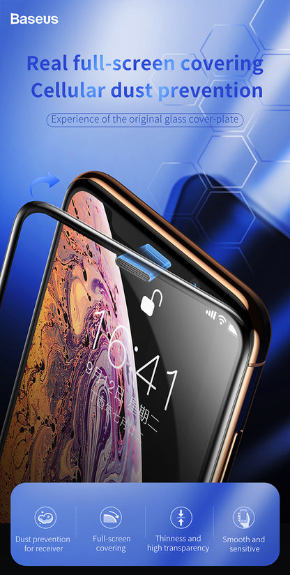 100% Genuine BASEUS Cellular Dust Prevention Tempered Glass Full Screen Protector for iPhone X / Xs ( 5.8" ) - 2Pcs Included