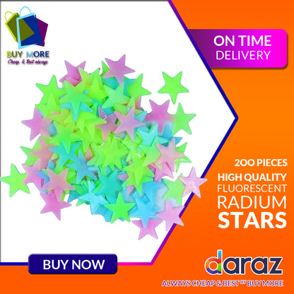 200 Pieces High Quality Radium Stars stickers Radiam star stickers stars Glow in Dark Toys Radium Stickers Luminous Star Stickers Bedroom Sofa Fluorescent Radiam sticker Glowing Stars Painting Toy PVC Stickers for Kids Room