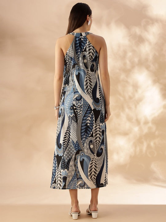Abstract Printed a Line Sleeveless Maxi Dress