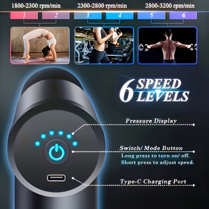 Mini Portable Massage Gun | 6-Speed Handheld Deep Tissue Muscle Massager for Pain Relief