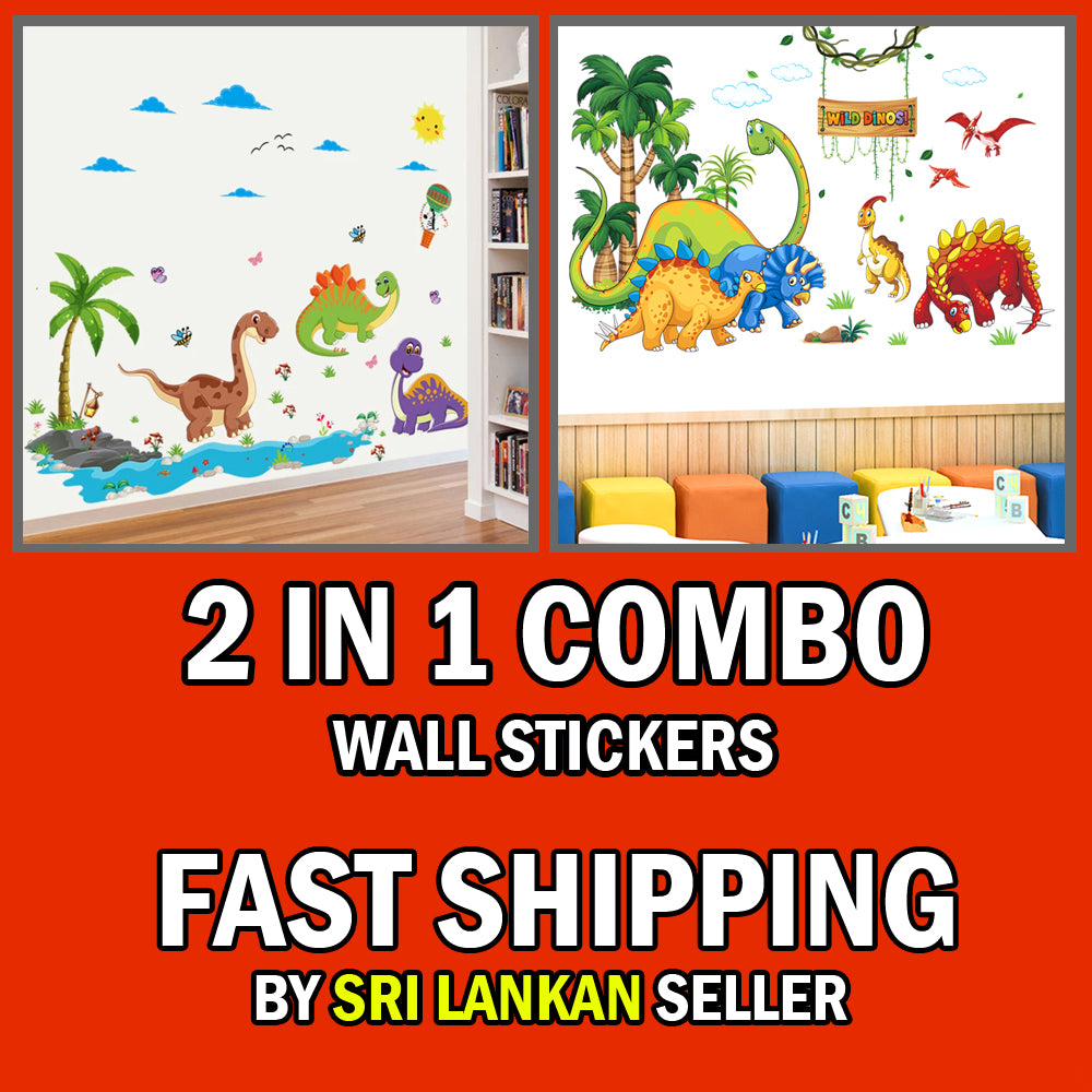 2 in1 Combo 2D Wall Sticker Wall Sticker Home Decoration animals tree bridge baby children bedroom room decor wall stickers removable kids nursery decal Mirror Dear Wall Decoration Stickers DINOSAURS