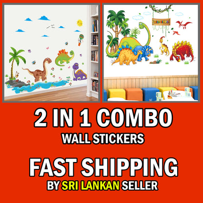 2 in1 Combo 2D Wall Sticker Wall Sticker Home Decoration animals tree bridge baby children bedroom room decor wall stickers removable kids nursery decal Mirror Dear Wall Decoration Stickers DINOSAURS