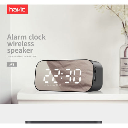 HAVIT M3 Portable Bluetooth Speaker Alarm Clock Wireless LED Display Temperature Support Aux TF USB Music Player