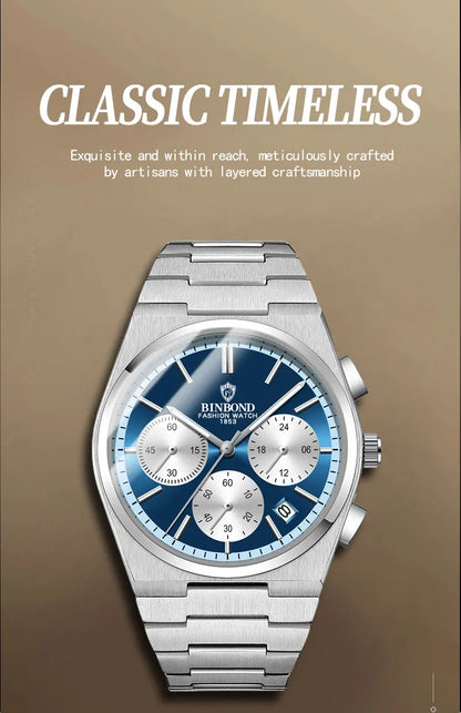 BAISHENG Nautilus Quartz Watch for Men Stainless Steel Waterproof Luminous Business Wrist Watch
