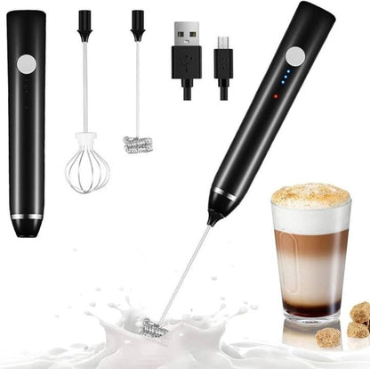 Electric Milk Frother with Double Whisk, USB Rechargeable 2 in 1 Milk Foam Maker for Coffee Latte