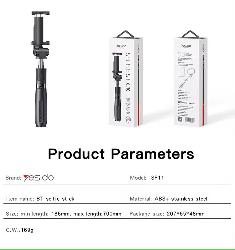 Yesido SF11 Remote Control Wireless Tripod Selfie Stick