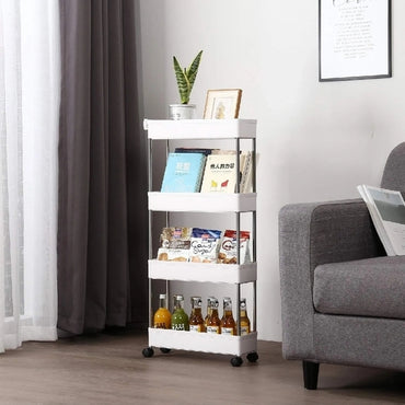 4-Tier Double-Sided Kitchen Trolley Rack with Wheels, Fruit & Vegetable Storage Cart SMT