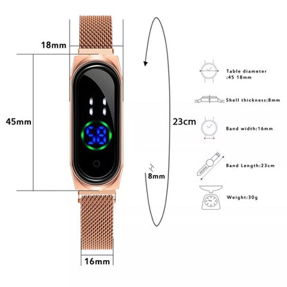 Ladies Watch Women Touch Screen LED Watches Magnetic Mesh Belt Electronic Clock Digital Quartz Wrist