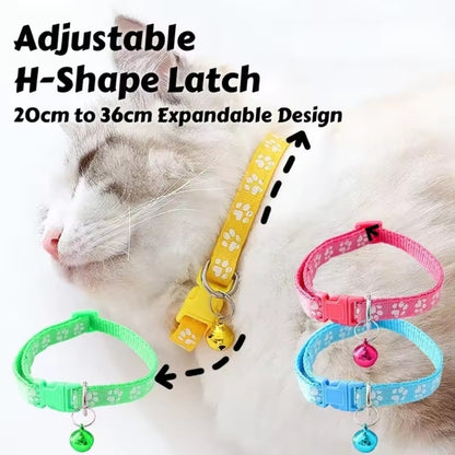 Cute Paw Design Cat Collar with Bell and Cat Belt - Adorable Accessory for Your Feline Friend