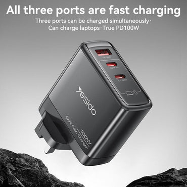 Yesido YC95 GaN PD100W Fast Charging  2*USB-C & USB-A Three Ports UK Standard Charger