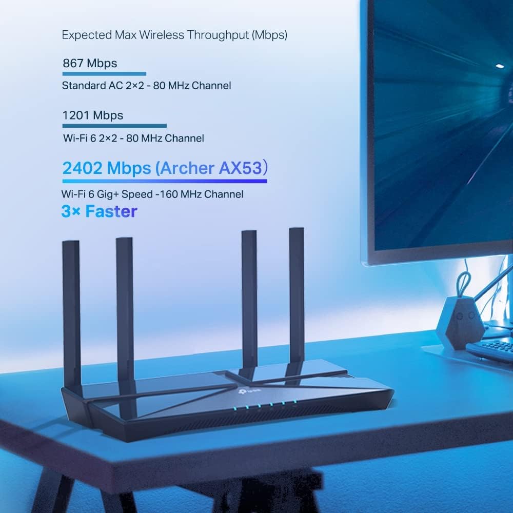 TP-LINK ARCHER AX53 AX3000 Dual Band Gigabit Wi-Fi 6 Router with VPN , WPA3 . HomeShield