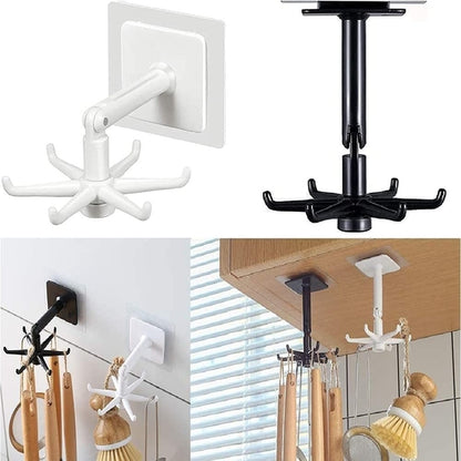 360 Degree Rotatable Adhesive Sticker ABS Plastic Hook Towel Hanger for Kitchen, Bathroom