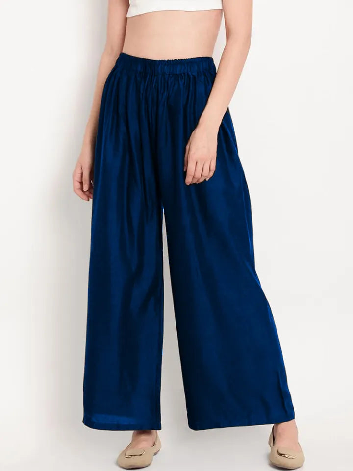 Women's Plazzo Pants - High-Quality Black, Navy Blue & Multicolor - Gate Shopping
