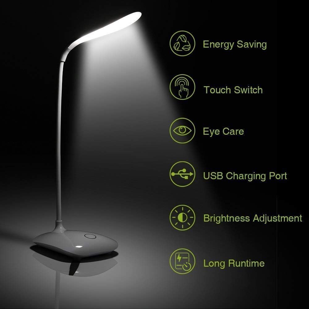 Rechargeable LED Desk Lamp Flexible Reading Night Light USB Study Light Three Gears Dimmable 360 Degree Adjustable Home Night Light Reading Eye Lamp Touch Dimmable Study Lamp Study table lamp Educational gadgets