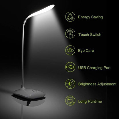 Rechargeable LED Desk Lamp Flexible Reading Night Light USB Study Light Three Gears Dimmable 360 Degree Adjustable Home Night Light Reading Eye Lamp Touch Dimmable Study Lamp Study table lamp Educational gadgets