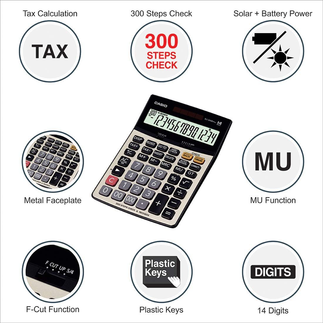 Original Casio DJ-240D Plus 300 Steps Check and Correct Premium Desktop Calculator with Metallic faceplate & Bigger Screen/Keys (14 Digit)