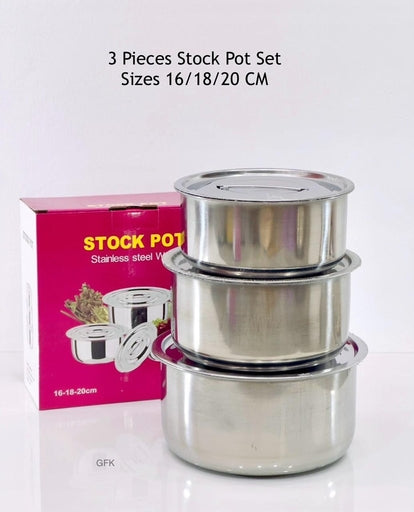 Stainless Steel Stock Pot 3 Pcs with Lid One Set Food Saver , Steamer & Food Container Cooking Tools