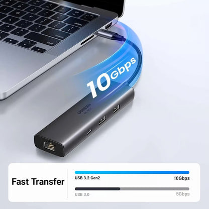 UGREEN 45000 6-in-1 USB C Hub with 4K@60Hz HDMI, 100W PD, Gigabit Ethernet, 2x USB-A 10Gbps, USB-C 10Gbps – Multiport Adapter for MacBook, Dell, HP Laptops