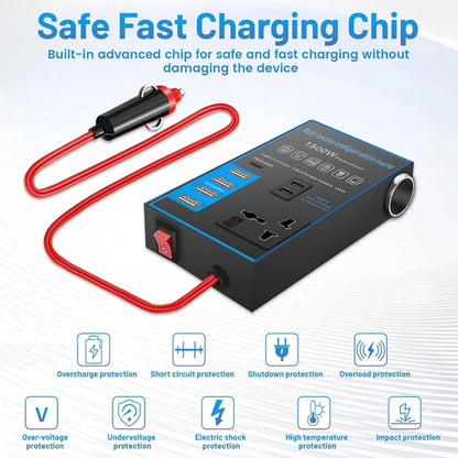 1500W Car Power Inverter 12V/24V to AC Converter – USB & USB-C Fast Charging, Universal Car Charger