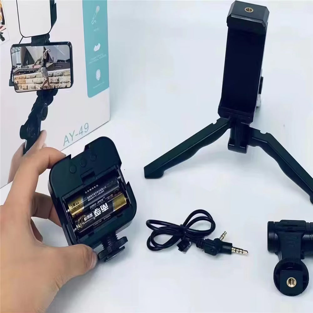 Tripod Video Making Vlog Kit - Tripod, Microphone and Light for Live Broadcast Online Meeting AY- 49 Studio kit Smartphone & Camera Vlogging Kit Video Shooting Photography Suit with Microphone LED Fill Light Mini Tripod Mobile Phone Vlog Selfie stick