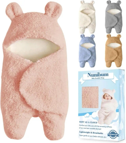 Baby Bear Plush Swaddle Blanket 0–6M Ultra-Soft Newborn Receiving Wrap Pink Brown Blue