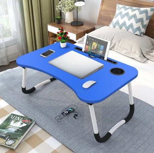 Foldable Laptop Bed Table with Built-in Cup Holder and Tablet Slot for Comfortable Bedside Work