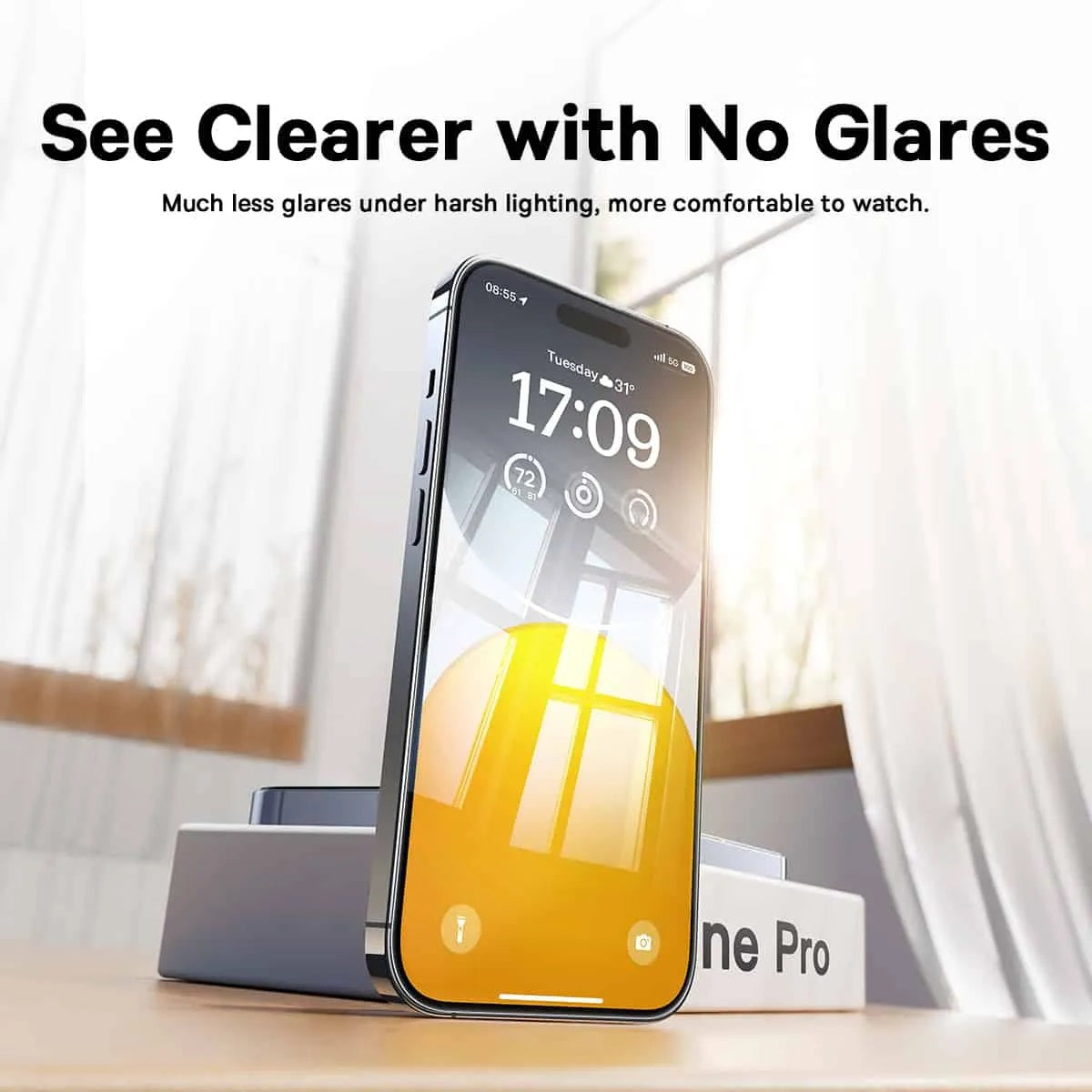 Baseus Glare Repelling Full-Coverage HD Tempered Glass Screen Protector For iPhone 15 PRO