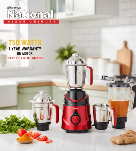 Indian High Grade Mixer Grinder 550 Watts 4 in 1 Stainless Steel Jar Set