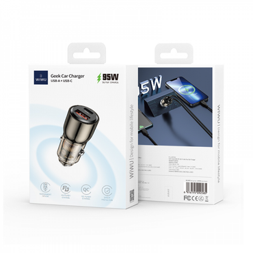 WIWU Wi-QC012 95W PD+QC Dual Port Fast Charging Zinc Alloy Car Charger